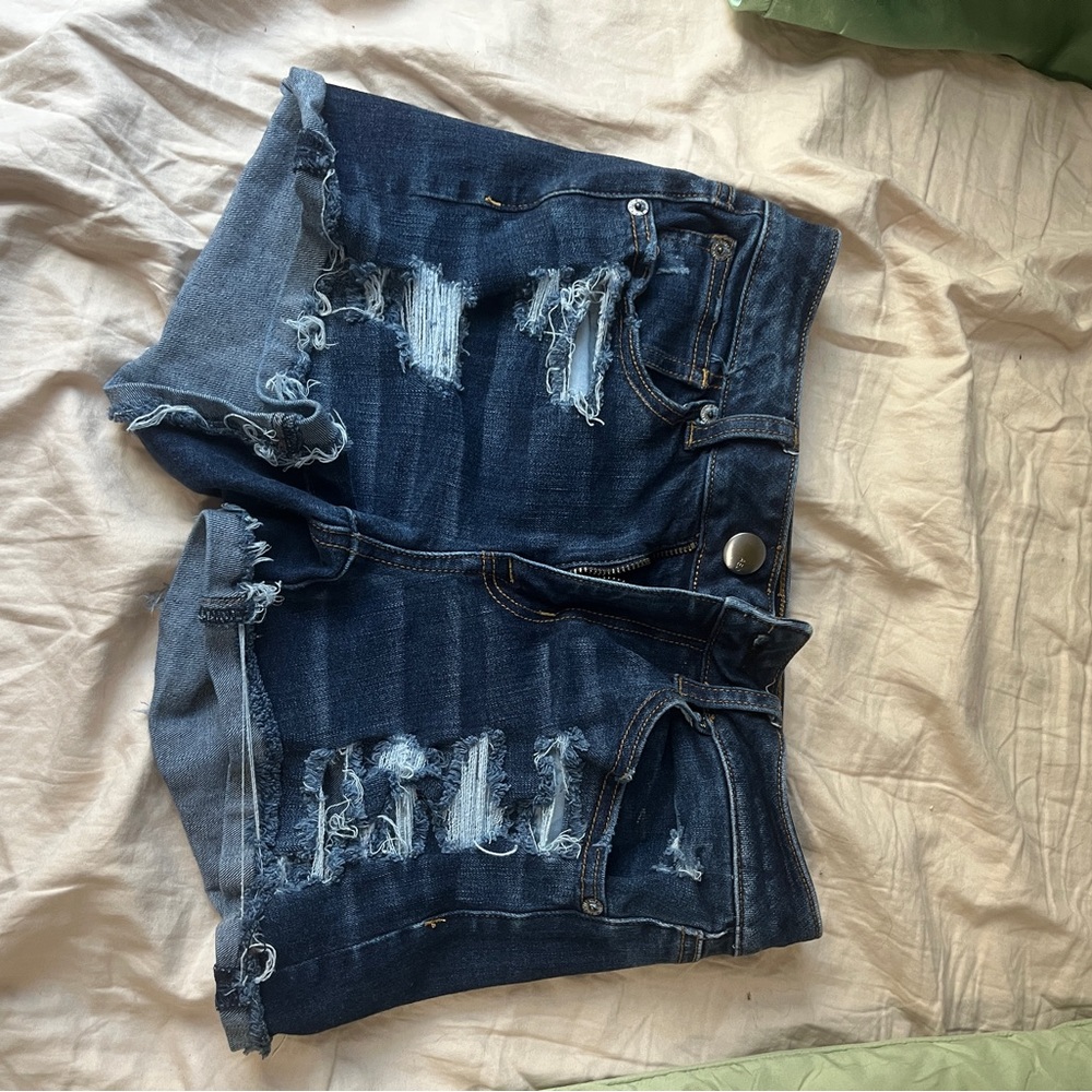 American eagle dark wash distressed jean shorts